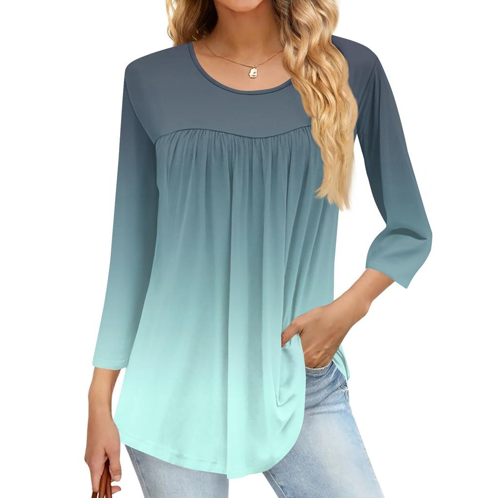 Women's Fashion Casual Three-quarter Sleeve Printed Round Neck Top