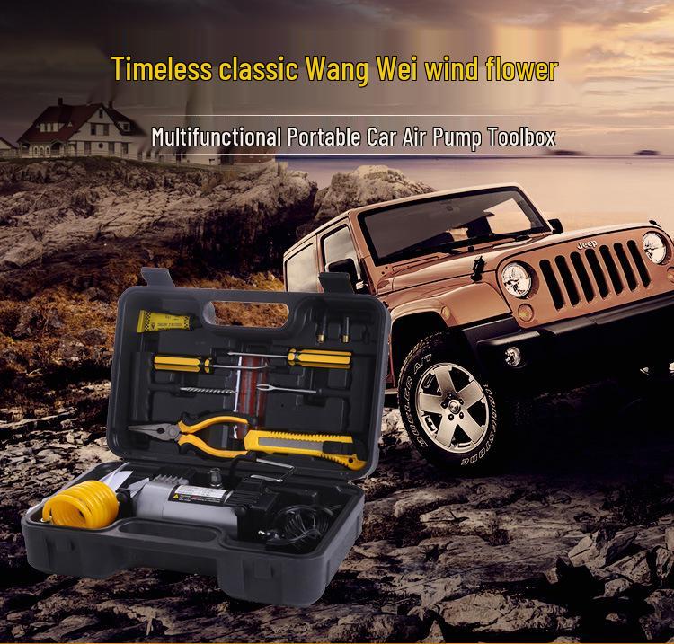 Electric High-Pressure Car Tire Inflator with Metal Cylinder and Toolbox