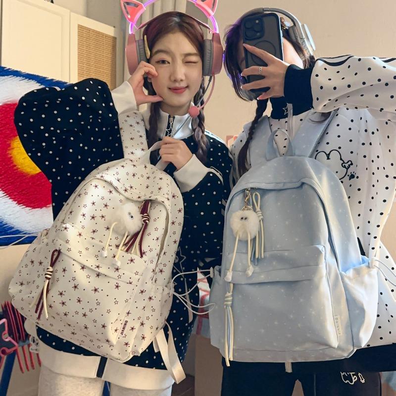 Korean Small Fresh Schoolbag Female College Student Simple Star Backpack Lightweight Large Capacity High School Backpack