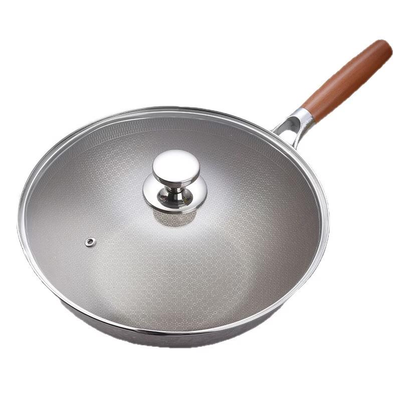 Zhishi 28cm 304 Stainless Steel Titanium Non-stick Wok