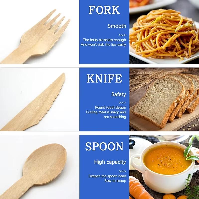 100 Pcs Disposable Wooden Cutlery Forks/Spoons/Cutters Knife Party Supplies Kitchen Utensil Dessert Tableware Packing Set