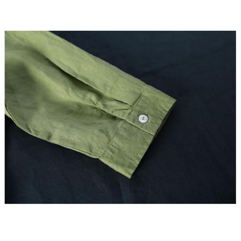 Abito Chemisier in Cotone e Lino Traspirante Collo Alto Manica 3/4 Abbottonatura Frontale Vestibilità Larga Taglie Forti Abito Lungo con Tasche Casual Quotidiano da Vacanza