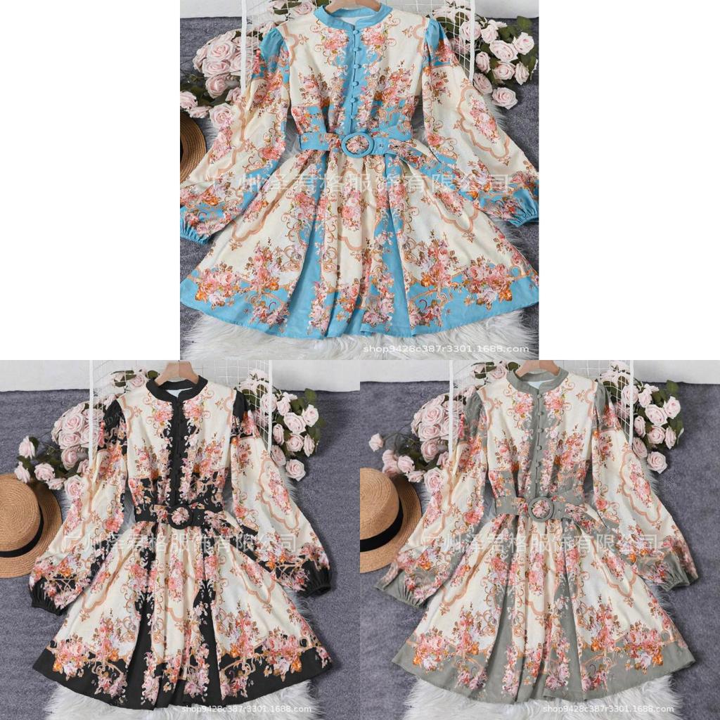 Bohemian Floral Dress With 3d Pattern And Lantern Sleeves For Casual And Beach Wear