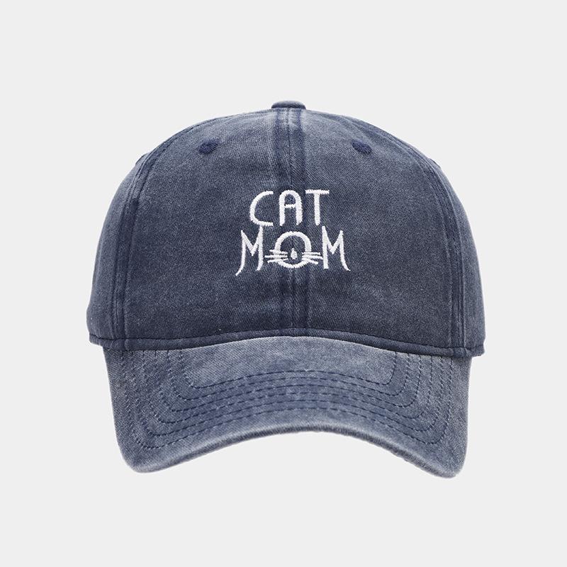 Trendy fashion old soft top cap show face small lady CAT embroidery versatile baseball cap outdoor hat
