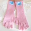 Trendy Mid-Length Warm Gloves Dopamine Colors Color-Blocking Knitted Gloves Curly Design Comfortable Five-Finger Gloves Women