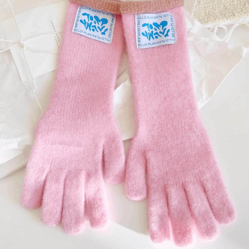Trendy Mid-Length Warm Gloves Dopamine Colors Color-Blocking Knitted Gloves Curly Design Comfortable Five-Finger Gloves Women