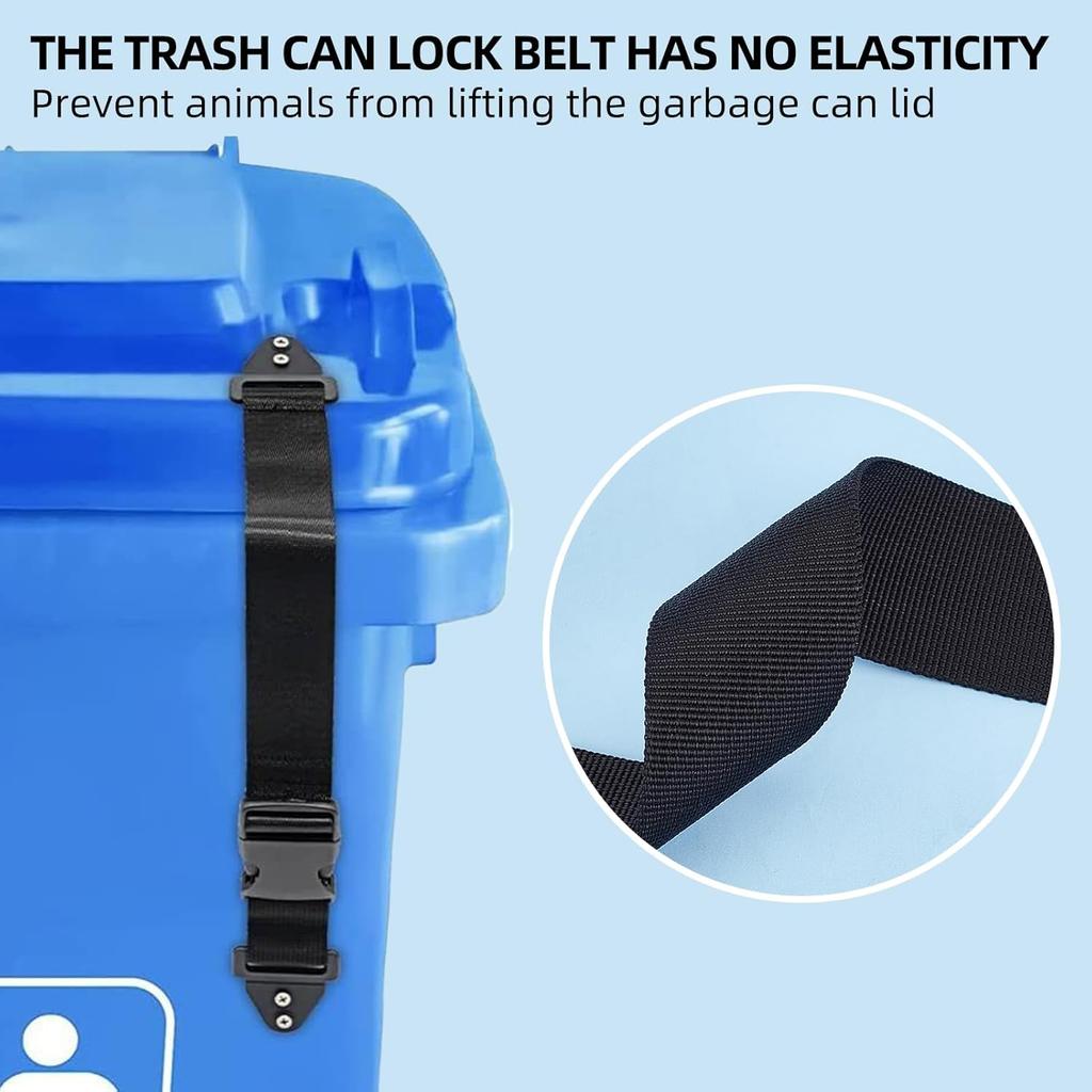 2 Pcs Trash Can Locks, Black Polyester Bin Lid Locks with Stainless Steel Spikes, Universal Fit, Easy Single Hand Release