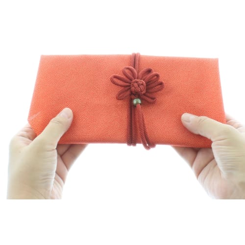 Decorative Knotted Fukusa (strap) with a Single-sided Dyeing Pattern, Shark Pattern, Solid Color, Vermilion/beige