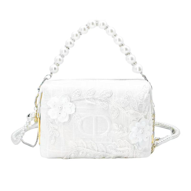 Dior Borsa per cosmetici stile fai-da-te Fiore di perla Matrimonio Portatile a mano o su una spalla, contenitore portatile, fibra di poliestere, alta gamma, stile artistico