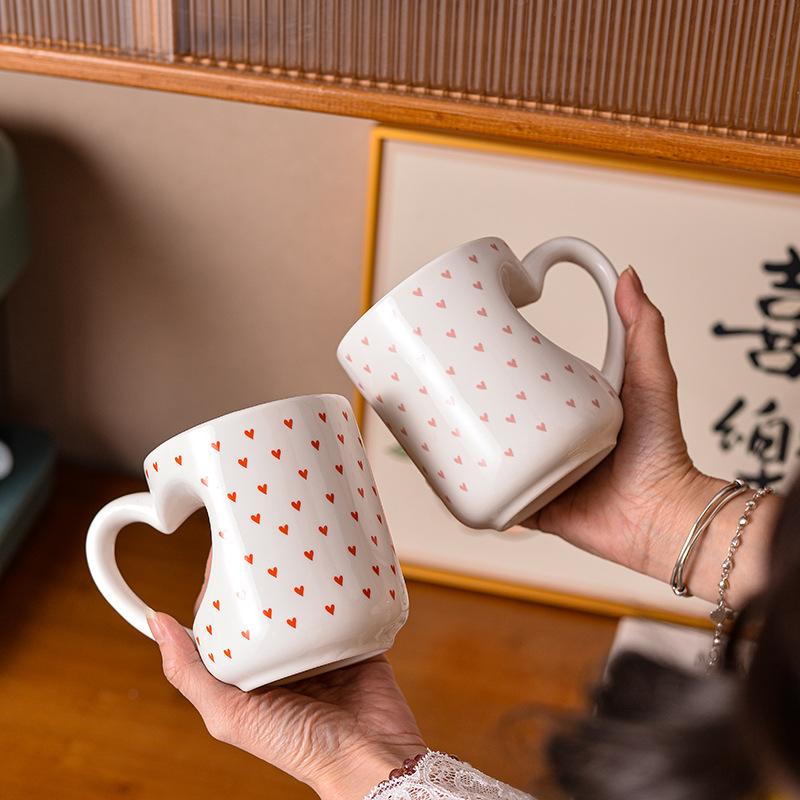 Love Heart Ceramic Mug Creative Office Coffee Cup Cute Breakfast Mug Couple Gift Design