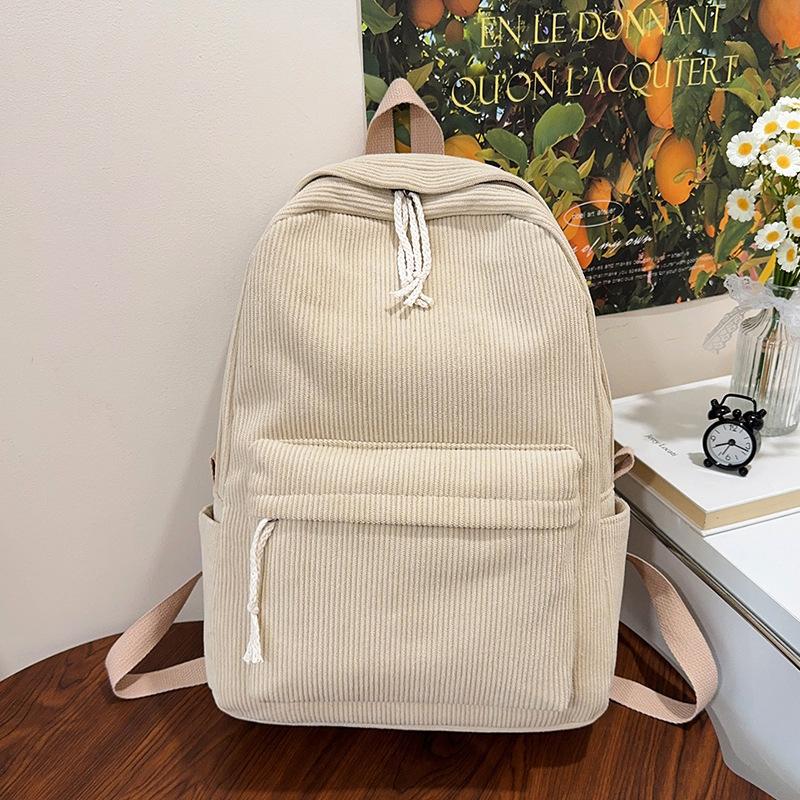 Schoolbag Female Harajuku High School Student Personality Striped Velvet College Wind Backpack Female Backpack Corduroy Backpack