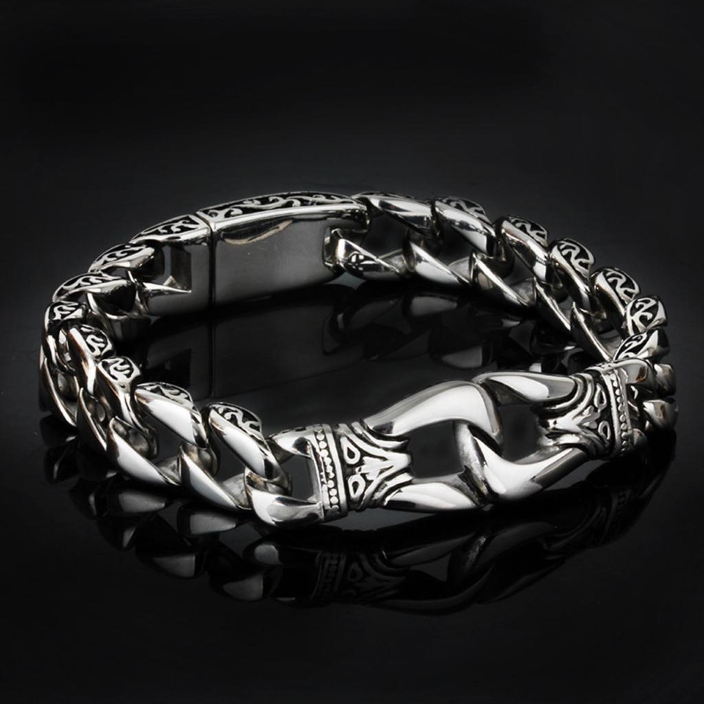 Punk Silver Color Bracelet - Stainless Steel Jewelry for Men, Hypoallergenic Gift & Party Bangles Chain Accessories