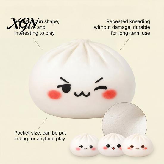Simulated Dough Ball Toy Cartoon Expression Steamed Bun Stress Relief Dumpling Squeeze Sensory TPR Fidget