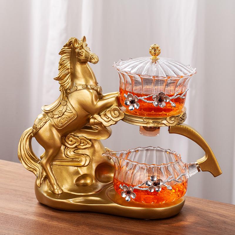 Creative Horse Teapot Full Automatic Glass Teapot Infuser Magnetic Water Diversion Heat-resistant Kungfu Tea Drinking Tea Set