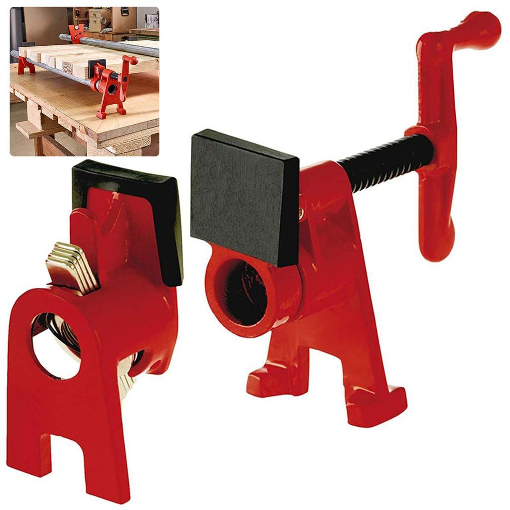 3/4inch 1/2inch Heavy Duty Woodworking Pipe Clamp Quick Release Wood Gluing Pipe Clamp Wide Base Iron Wood Metal Clamp Set