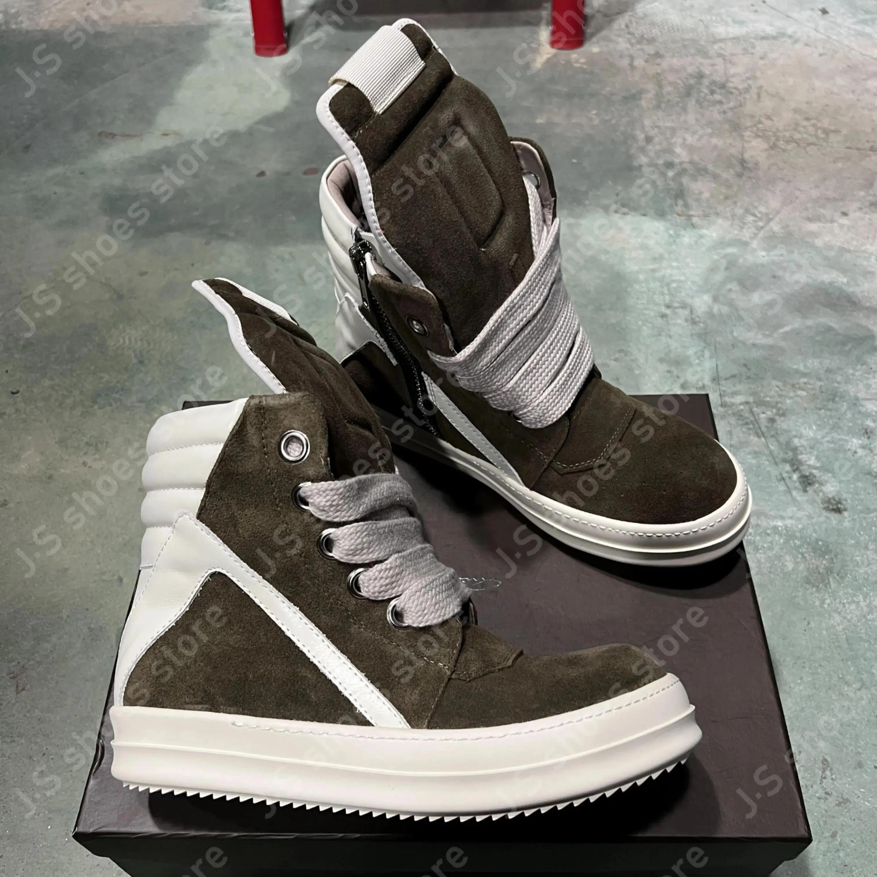 

R-o Genious Boots Brown Suede High Top Shoes White Leather Sneakers Men Shoe Zipper Jumbo Laces Women Casual Sneaker Ankle Boot 34