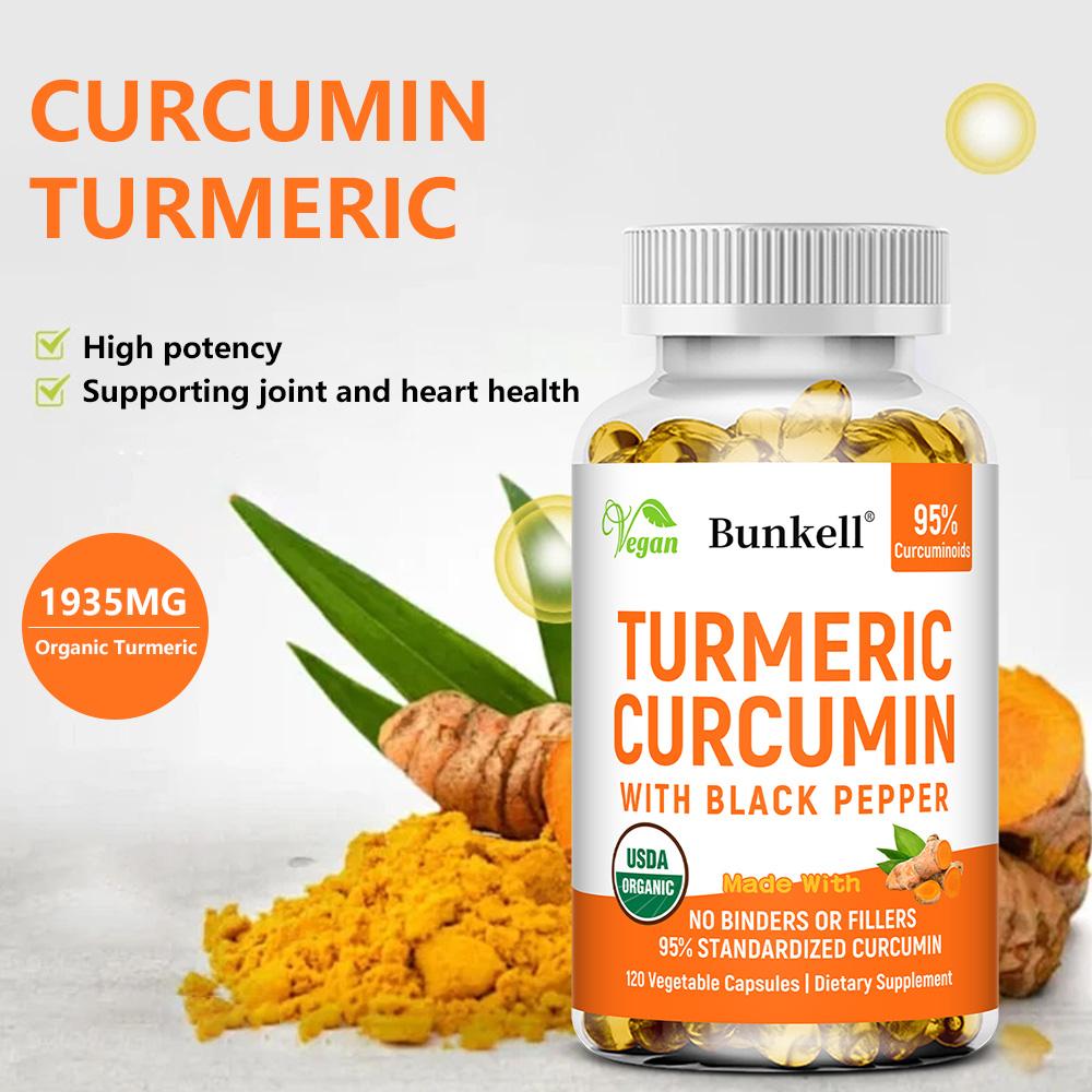 Turmeric Curcumin with Black Pepper Extract, 120 Vegan Vegetable Capsules, Curcuminoids Dietary Supplement