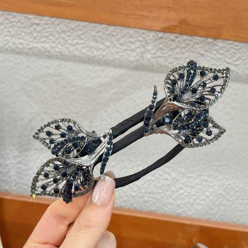 Rhinestone Feather Design Hårklemme Elegant hårkrøller Deft Bollemaker Langt tykt hår Tilbehør for kvinner