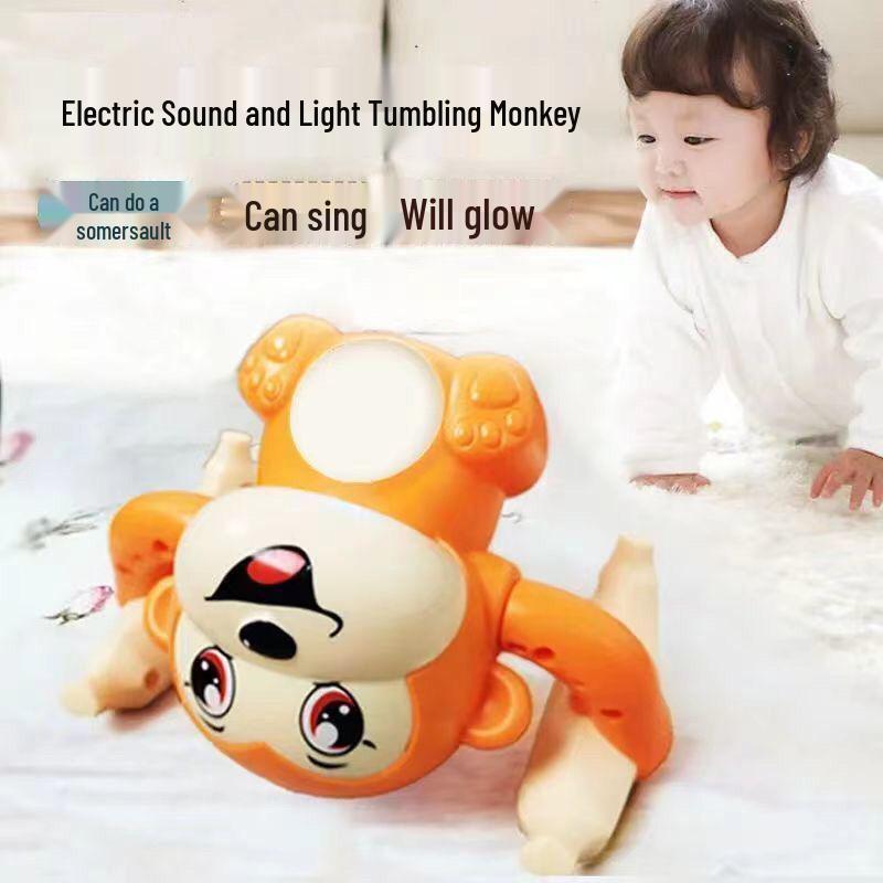 TikTok Electric Tumbling Monkey Toy for Kids – Early Education Light Music Somersault Crawling Monkey
