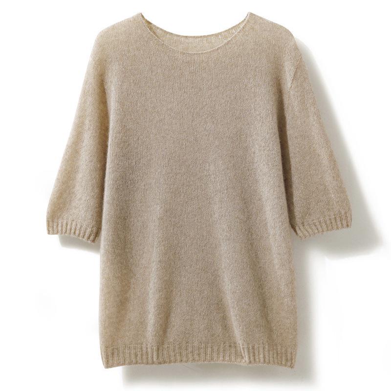 Cashmere Mulberry Silk Korean Style Crew Neck Short-Sleeved Loose Sweater for Spring and Autumn
