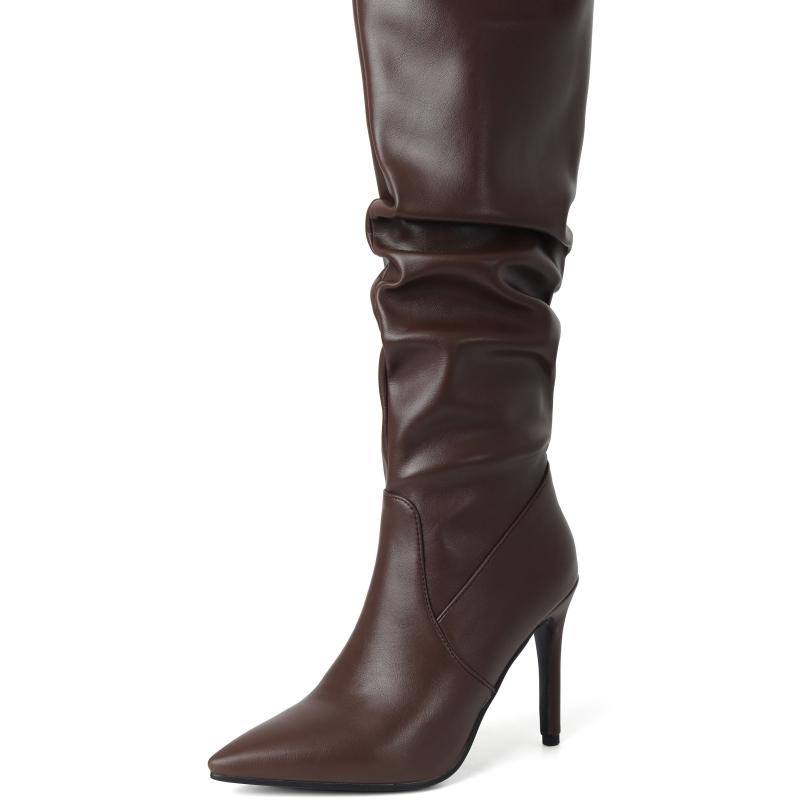 Black White Knee High Boots Women Winter Shoes New 2024 Sexy Pleated Women's High Long Boots Large Size Footwear Point Toe