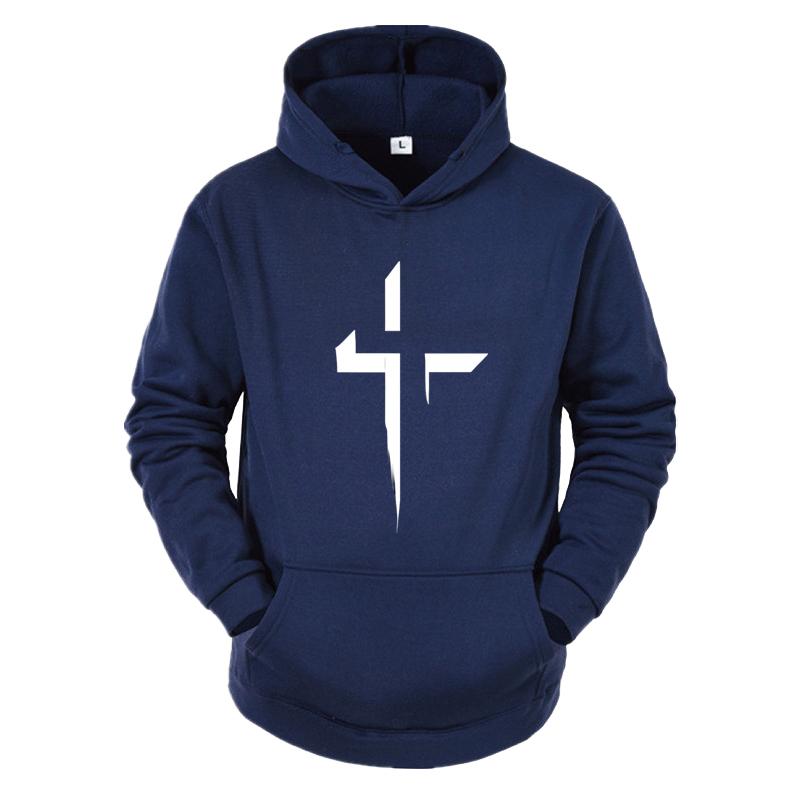 Faith Cross Print Men's Long Sleeved Fashionable Autumn/Winter Hoodie Pullover Design Casual Sportswear Street Outdoor Clothing