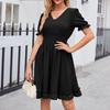 Women's Fashion Solid Colour V-Neck Waist Slimming Beach Casual Dresses