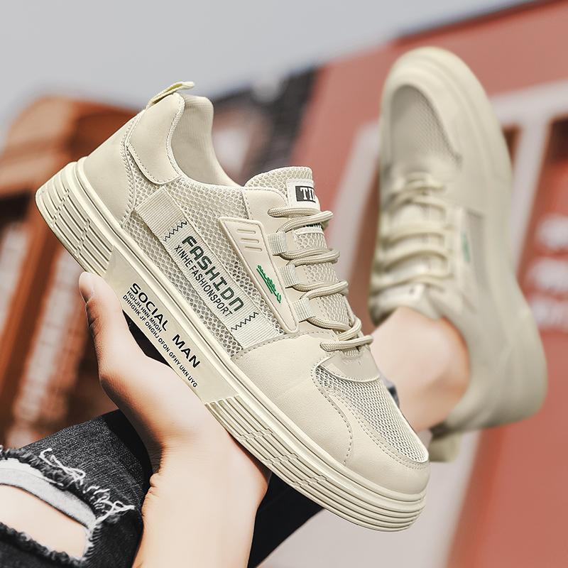 Summer New Men's Shoes Breathable Hollow Mesh Loafers Trendy Versatile White Shoes Low Cut Casual Male Board Footwear