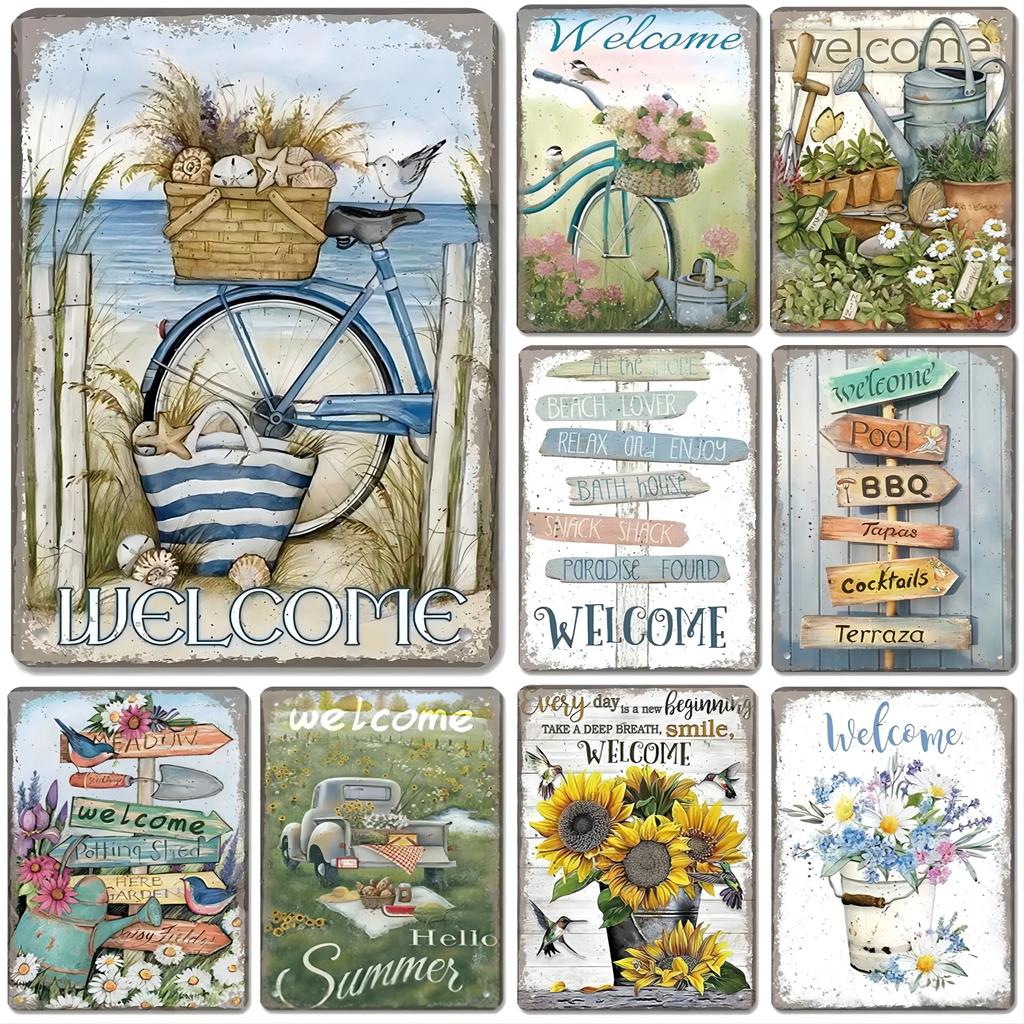 Welcome Metal Tin Signs Plaque Wall Decoration Vintage Art Posters Iron Painting for Man Cave Home Cafe Garden Garage Club Bar