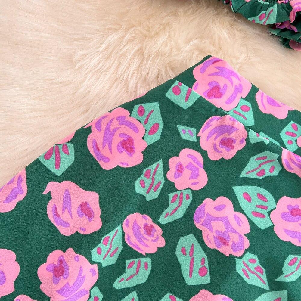 Seaside Holiday Suit Women's Neck Slim Short Top Two Piece Set High Waist Floral Split Skirt Summer New
