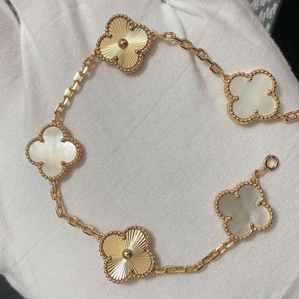 Nuova Versione Bracciale Quadrifoglio Cinque Fiori Agata Rossa Naturale Madreperla Bianca Bracciale da Donna Bracciale Laser