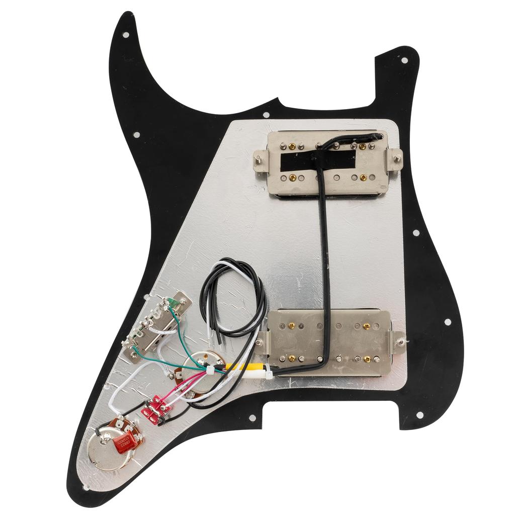 Musiclily Pro SE ST-HH-OMHA Prewired Pickguard with Alnico 5 Humbucker and Mini Toggle Switch for Strat Electric Guitar, 3-Ply Black, Zebra Pickups