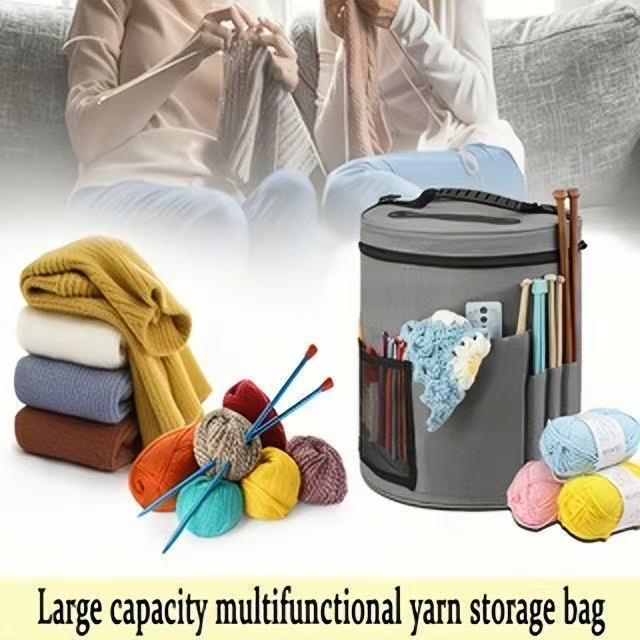 Round Barrel Yarn Bag, Large Capacity Crochet Hook Organizer For DIY Knitting