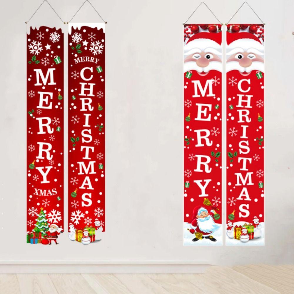 Polyester Christmas Porch Door Banner Decorative Santa Claus Hanging Couplet  Spring Festival