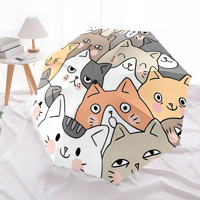 1pc Cartoon Cats Automatic Open/Close Umbrella, Folding Compact Umbrella with Lightweight Design for Women/Menyy251028187