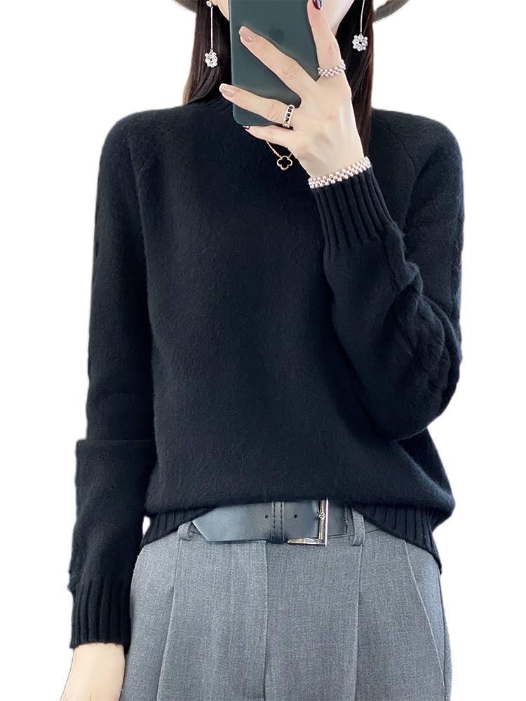 2024 Fall/Winter Women's Korean Slim Fit Wool Sweater - Solid Color, Long Sleeve Knitwear