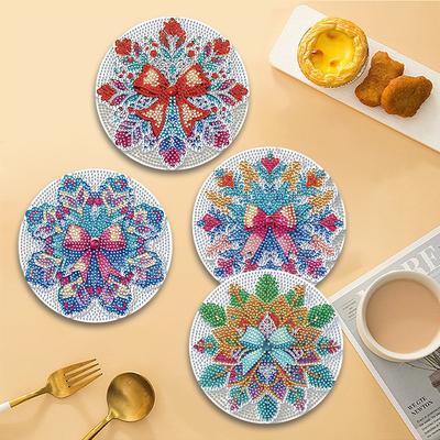4pcs Christmas Design Diamond Art Painting Placemats Diamond Painting Placemat Kit DIY Diamond Art Gifts for Family & Friends