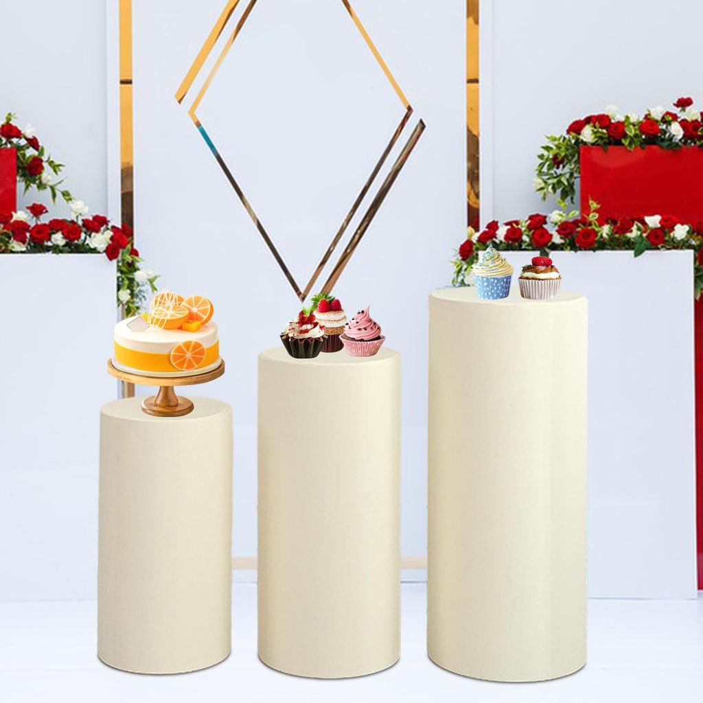 3Pcs Cylinder Dessert Pedestal Covers Tablecloth Plinth Stand Pillar Covers for Wedding Party Thanksgiving Graduation Engagement