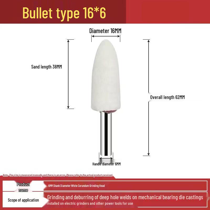 Electric Drill Grinder Head - Brown Corundum Cylindrical/Conical 6mm Polishing Tool.