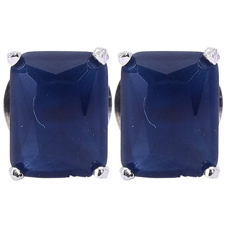 Handmade 925 Sterling Silver 14 Carat Blue Sapphire/Neelam Stud Earrings For Her