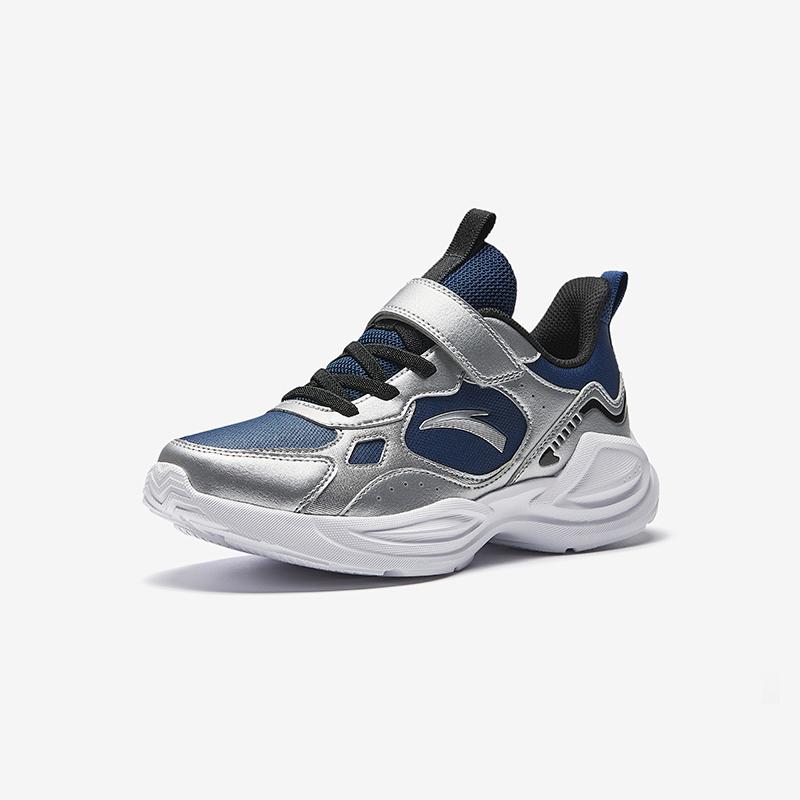 Anta Kids Synthetic Leather Fabric Trendy Versatile Unique Lightweight Shock Absorbing Low Top Running Shoes Kids Sneaker Blue Silver A12445577N-1