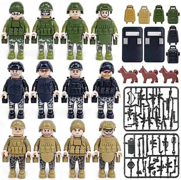 Figurki 8057 +Bronie +Tarcze +Psy Wojsko Policja Klocki Ludziki Broń Pies