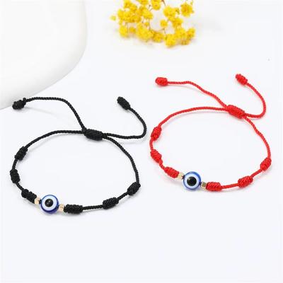 Manufacturer Turkish Evil Eyes Bead Charm Bracelets Handmade Macrame Lucky 7 Knots Red Black Cord String Rope Knotted Bracelet