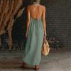 Women V Neck Sleeveless Maxi Dress Loose Fit Backless Casual Sundress with Pockets for Daily Wear Beach Vacation