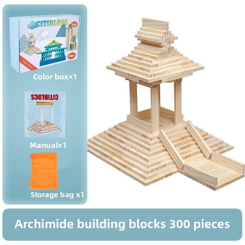 Building Archimedes Kids Blocks Set Wooden Strips Slats Toddler Construction