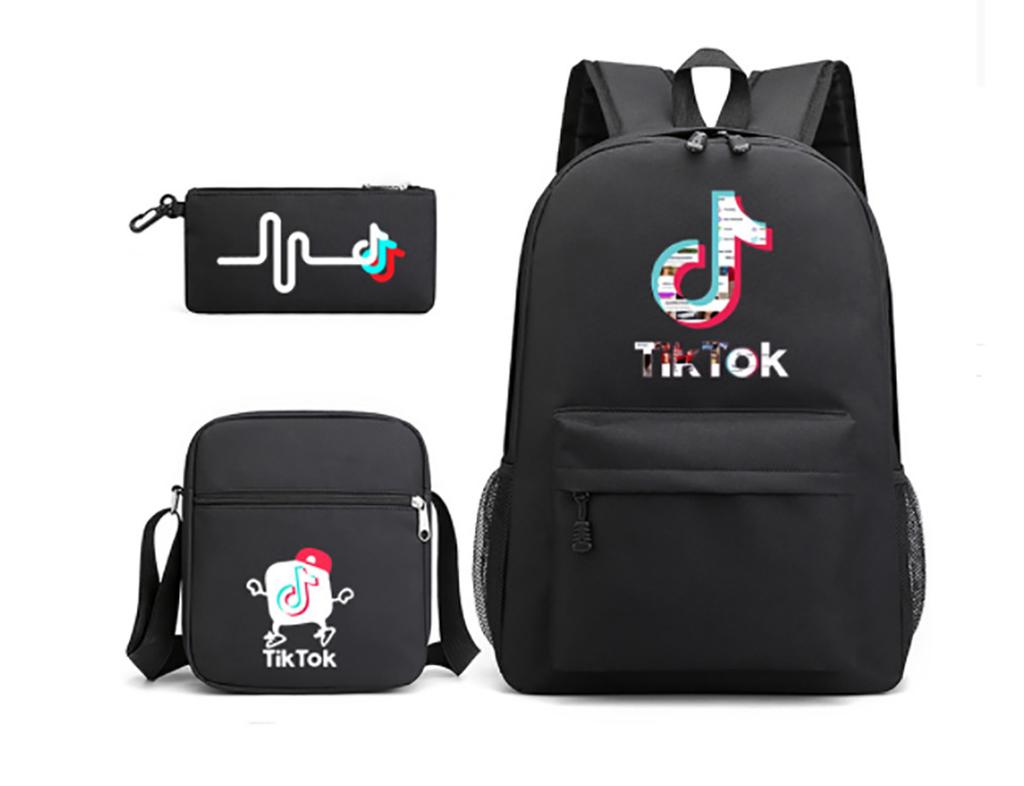 3 Piece School Backpack Set for Students Large Capacity Oxford Cloth Schoolbag with Shoulder Strap and Pencil Case
