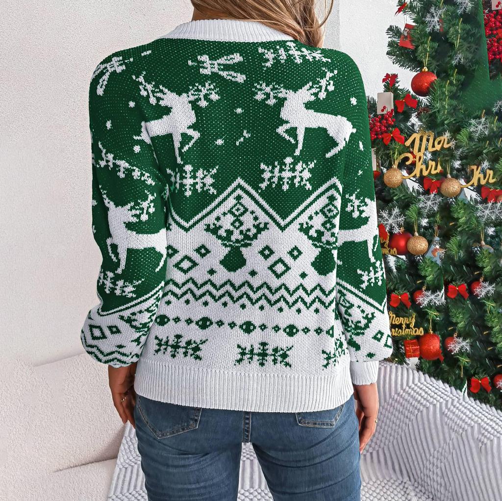 Jeseň Zima Vintage Voľný sveter s dlhým rukávom s potlačou Cardigan Pletené veci Vianočný sveter s výstrihom