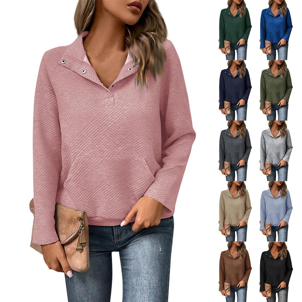 Women's Casual Solid Color Slim Fit Sweater Textured Stand Collar Long Sleeve Top