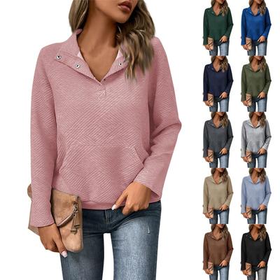 Damen Casual Einfarbig Slim Fit Pullover Texturierter Stehkragen Langarm Top
