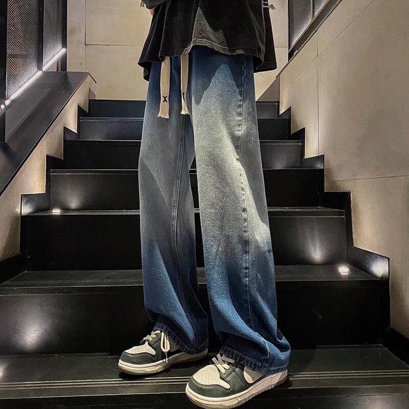Jeans Men's American High Street Loose Micro Straight Wide Leg Dirt-resistant Casual Trousers Thin